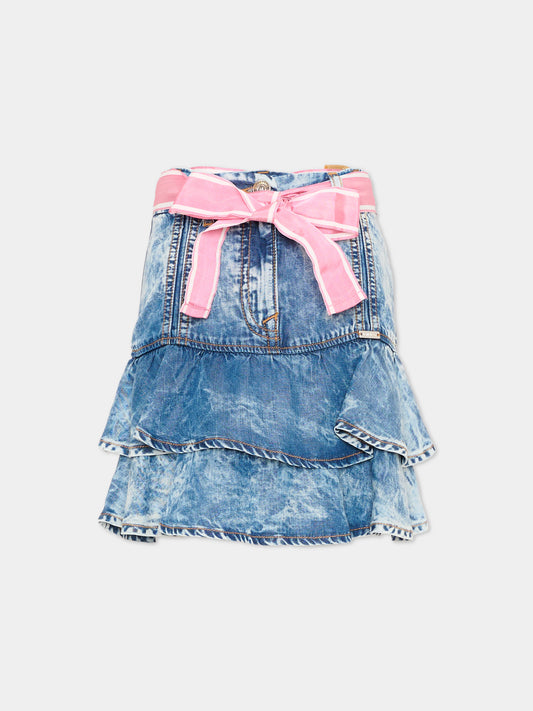 Gonna denim per bambina con balze,Monnalisa,19F704 6041 0055