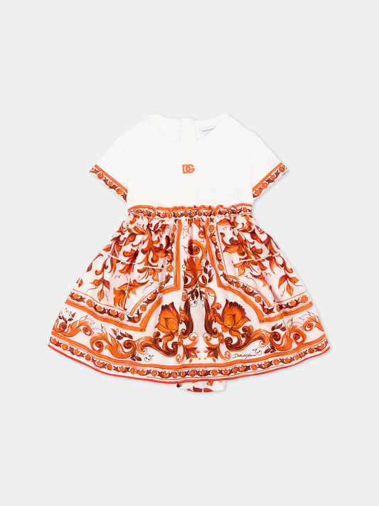 Vestito arancione per neonata con logo,Dolce & Gabbana Kids,L2JDBF G7P4G S9000