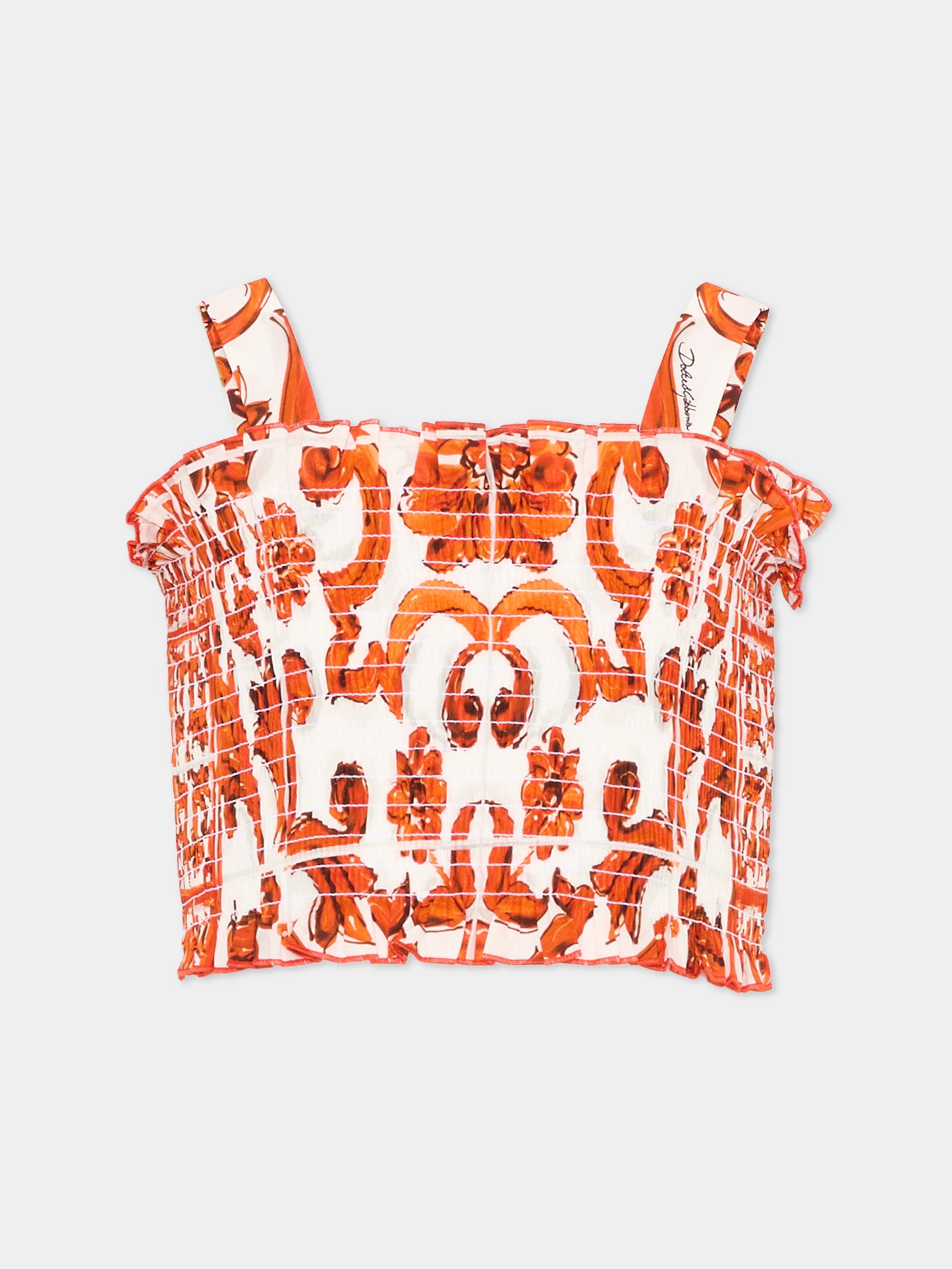 Top arancione per bambina con stampa,Dolce & Gabbana Kids,L51N78 G7P4J IR5DQ