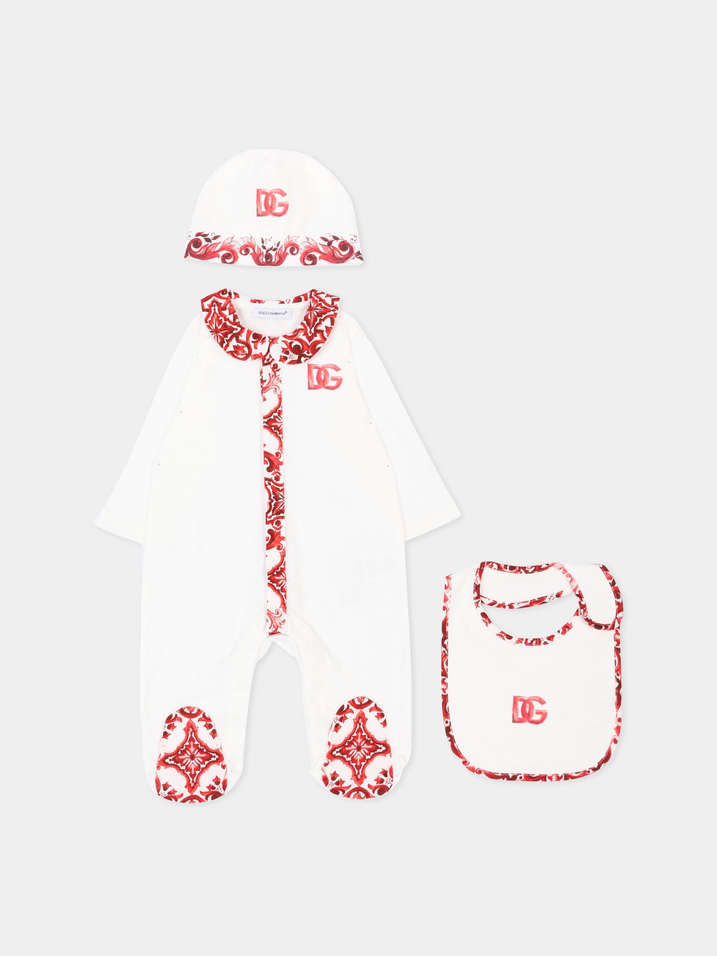 Set tutina avorio per neonato con logo,Dolce & Gabbana Kids,L1JOCN G7P5B W0111