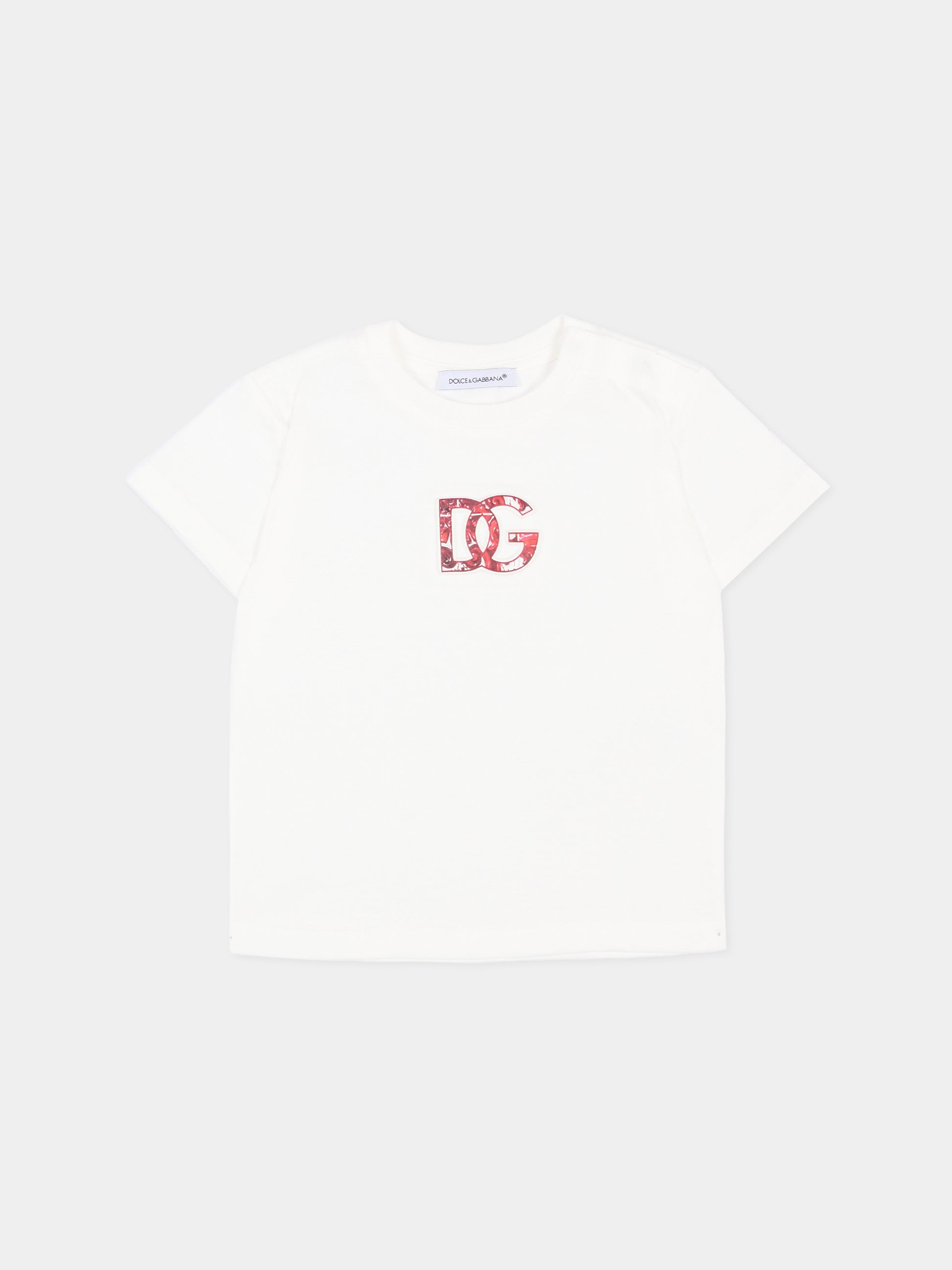 T-shirt avorio con logo per neonato,Dolce & Gabbana Kids,L1JTEY G7P4Z W0111