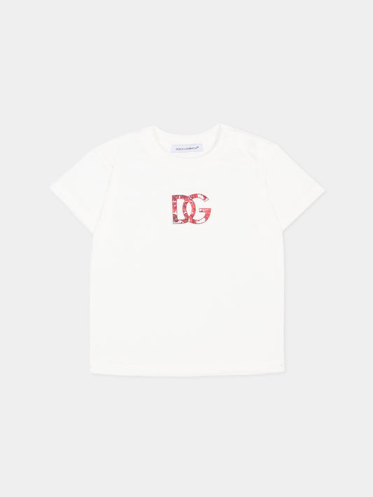 T-shirt avorio con logo per neonato,Dolce & Gabbana Kids,L1JTEY G7P4Z W0111
