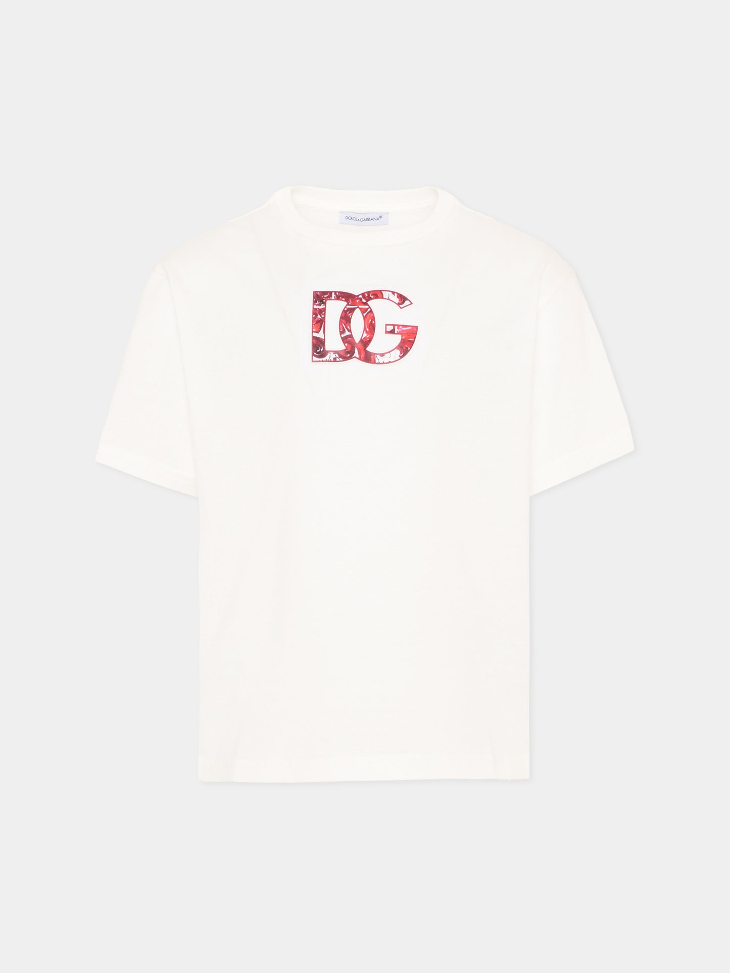 T-shirt avorio con logo per bambino,Dolce & Gabbana Kids,L4JTHV G7P4Z W0111