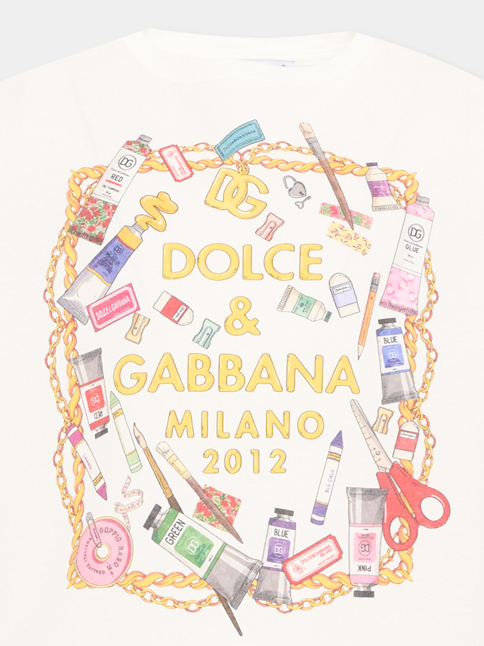 T-Shirt avorio con stampa per bambina,Dolce & Gabbana Kids,L5JTNL G7P6Z HA6FT