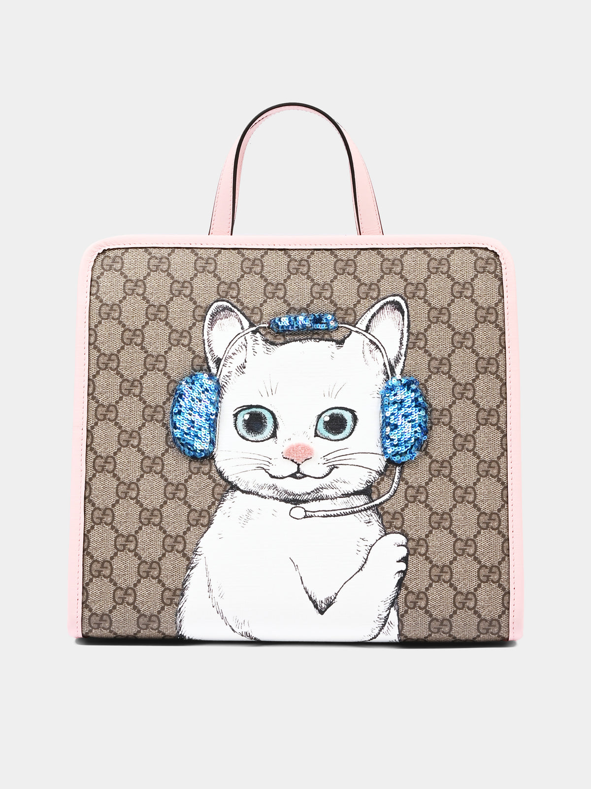 Borsa Shopping beige per bambina con gatto,Gucci Kids,605614 FAGA6 8561