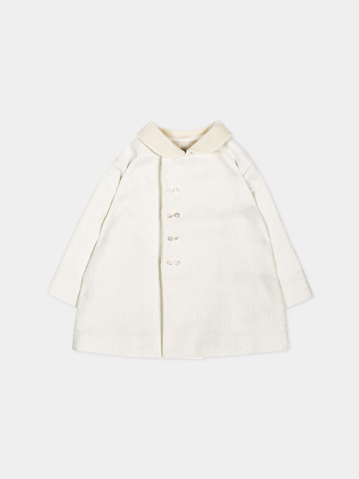 Cappotto avorio per neonato Jacquard GG,Gucci Kids,863983 XWA9R 9799