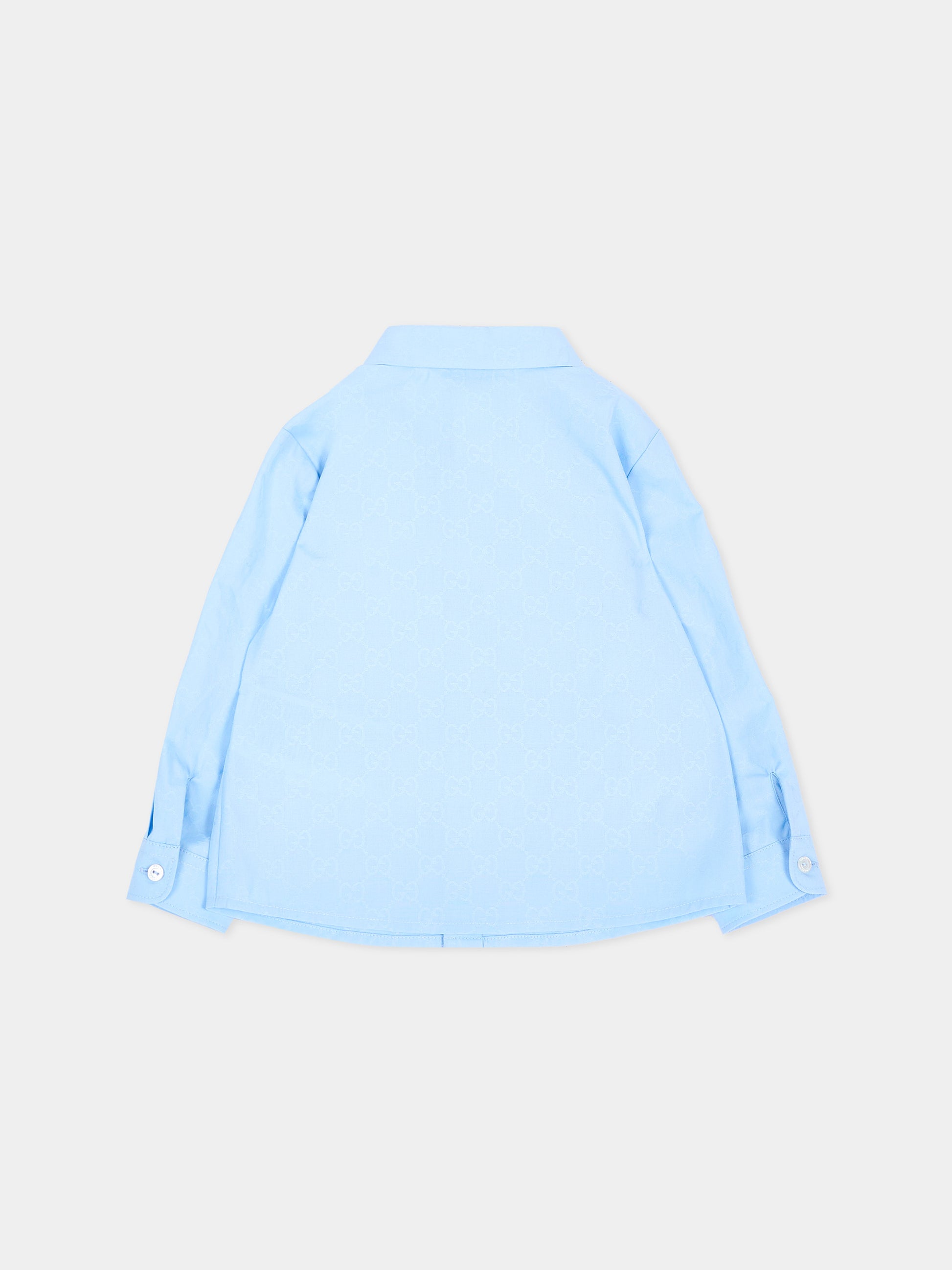 Camicia a manica lunga celeste per neonato,Gucci Kids,870284 XWA9G 4774