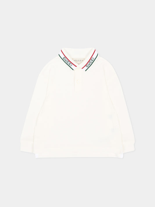 Polo a manica lunga bianca per neonato,Gucci Kids,870876 XJHW2 9024