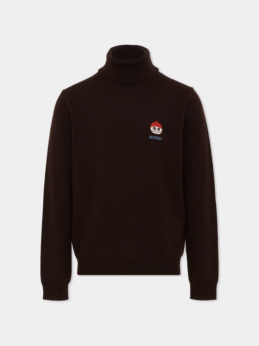Brown turtleneck for kids with logo