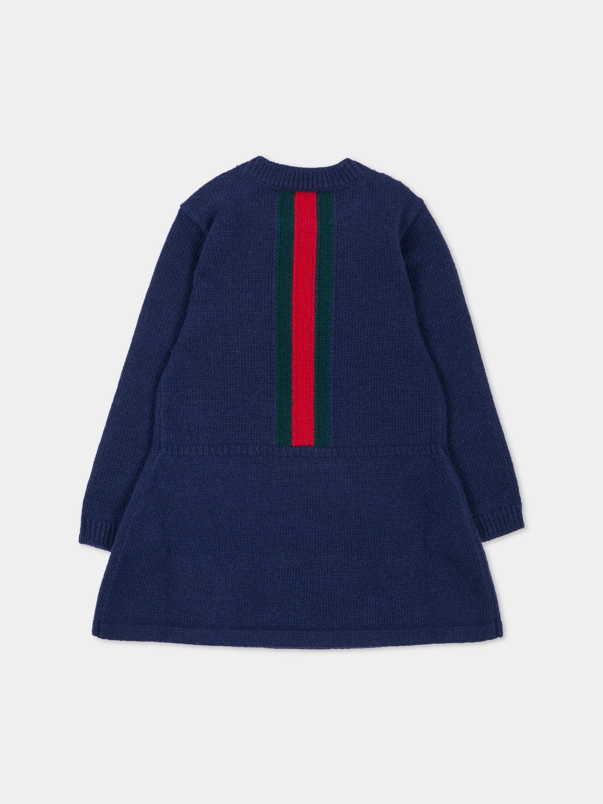 Vestito a manica lunga blu per neonata con nastro Web,Gucci Kids,867923 XKFKT 4154