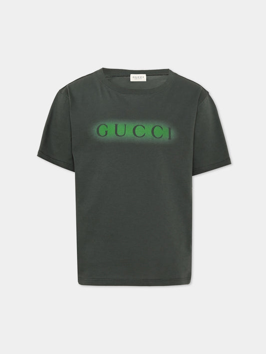 Short sleeve green T-shirt for boy with logo