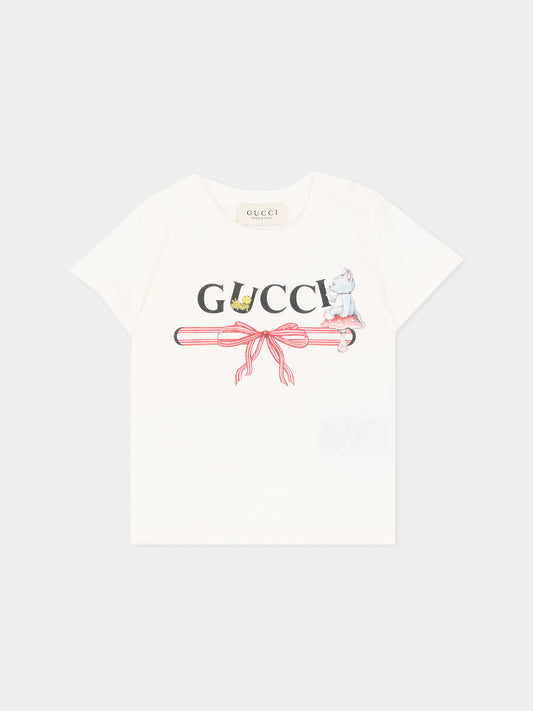 T-shirt bianca per neonata con logo,Gucci Kids,834639 XJHY8 9214