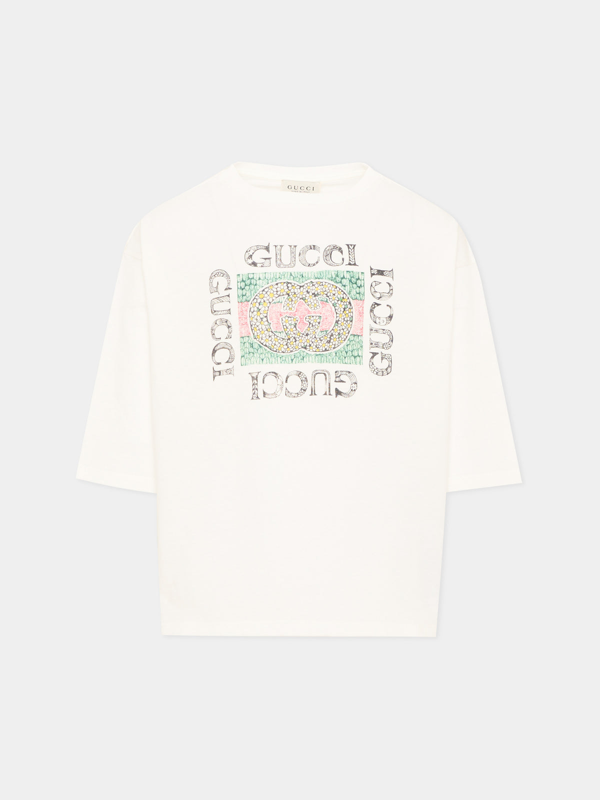 T-shirt a manica lunga avorio per bambina logo