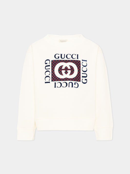 T-shirt a manica lunga avorio per bambina logo