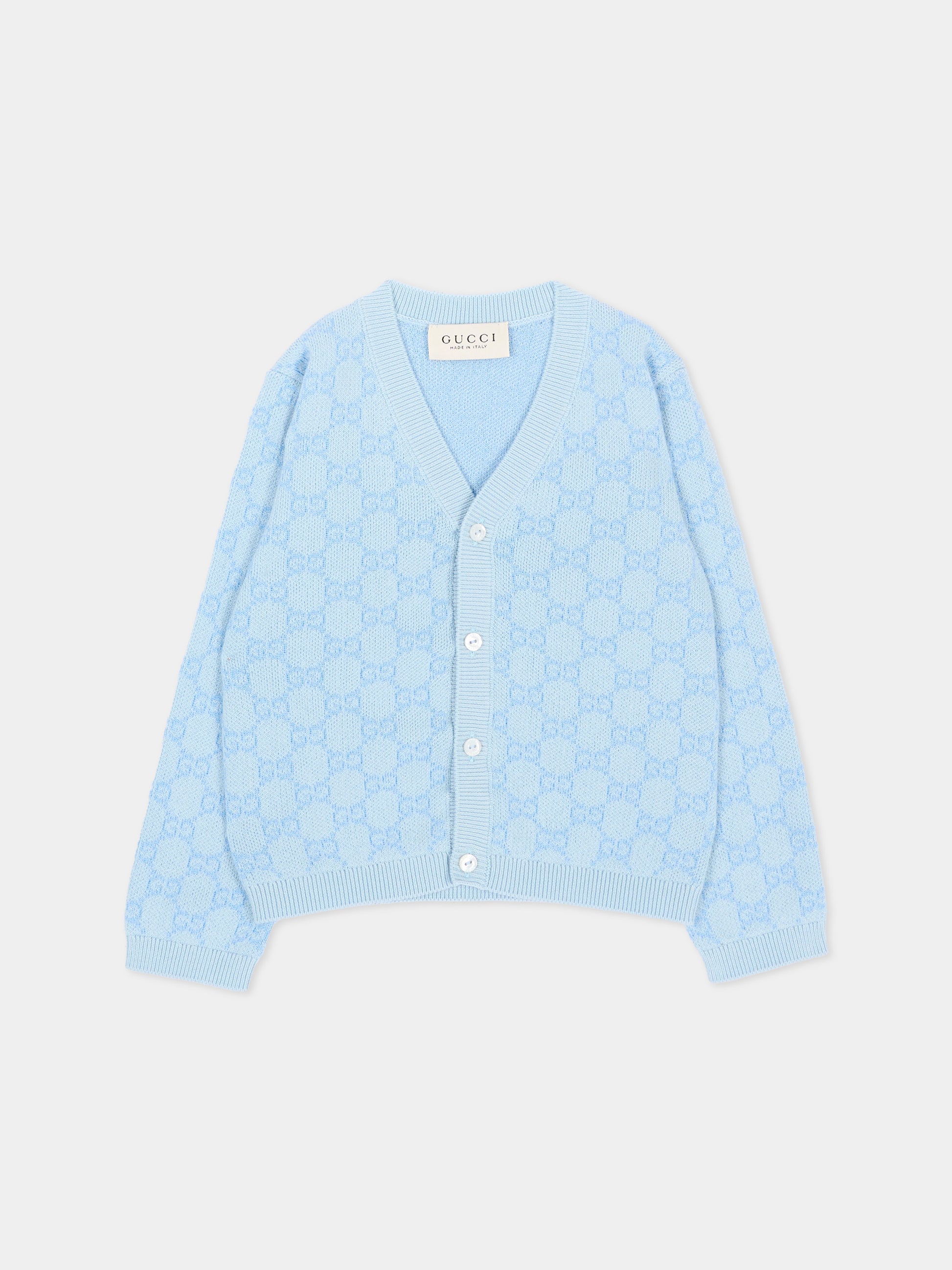 Cardigan celeste per neonato Jacquard GG,Gucci Kids,834348 XKFQX 4012
