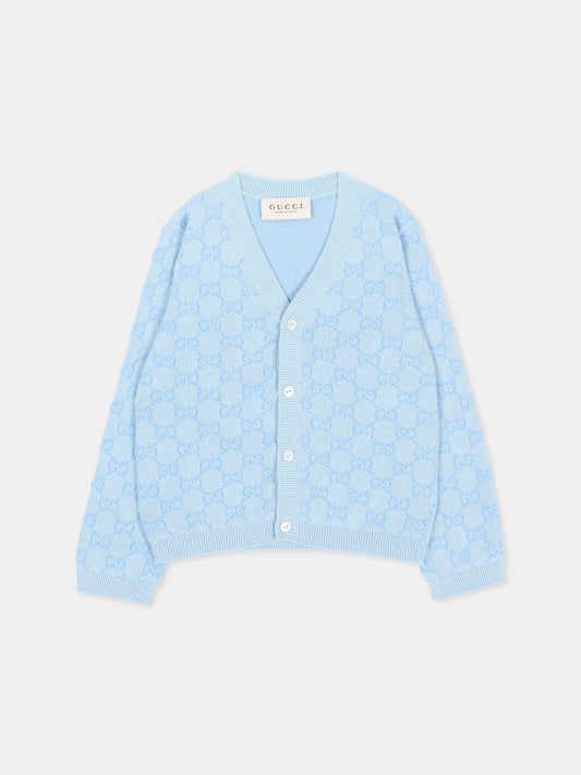 Cardigan celeste per neonato Jacquard GG,Gucci Kids,834348 XKFQX 4012
