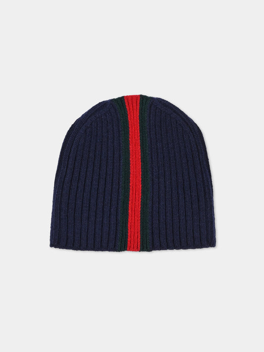 Berretto blu per bambini con Web,Gucci Kids,871021 4KADM 4066