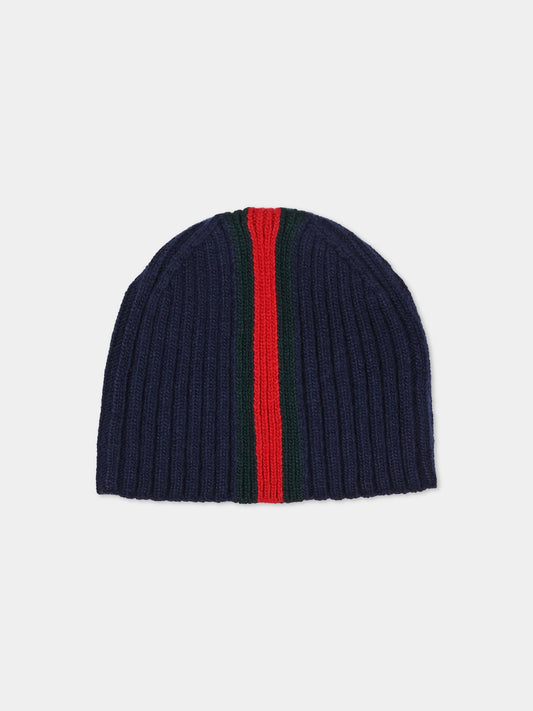Berretto blu per neonati con Web,Gucci Kids,871025 3KACH 4066