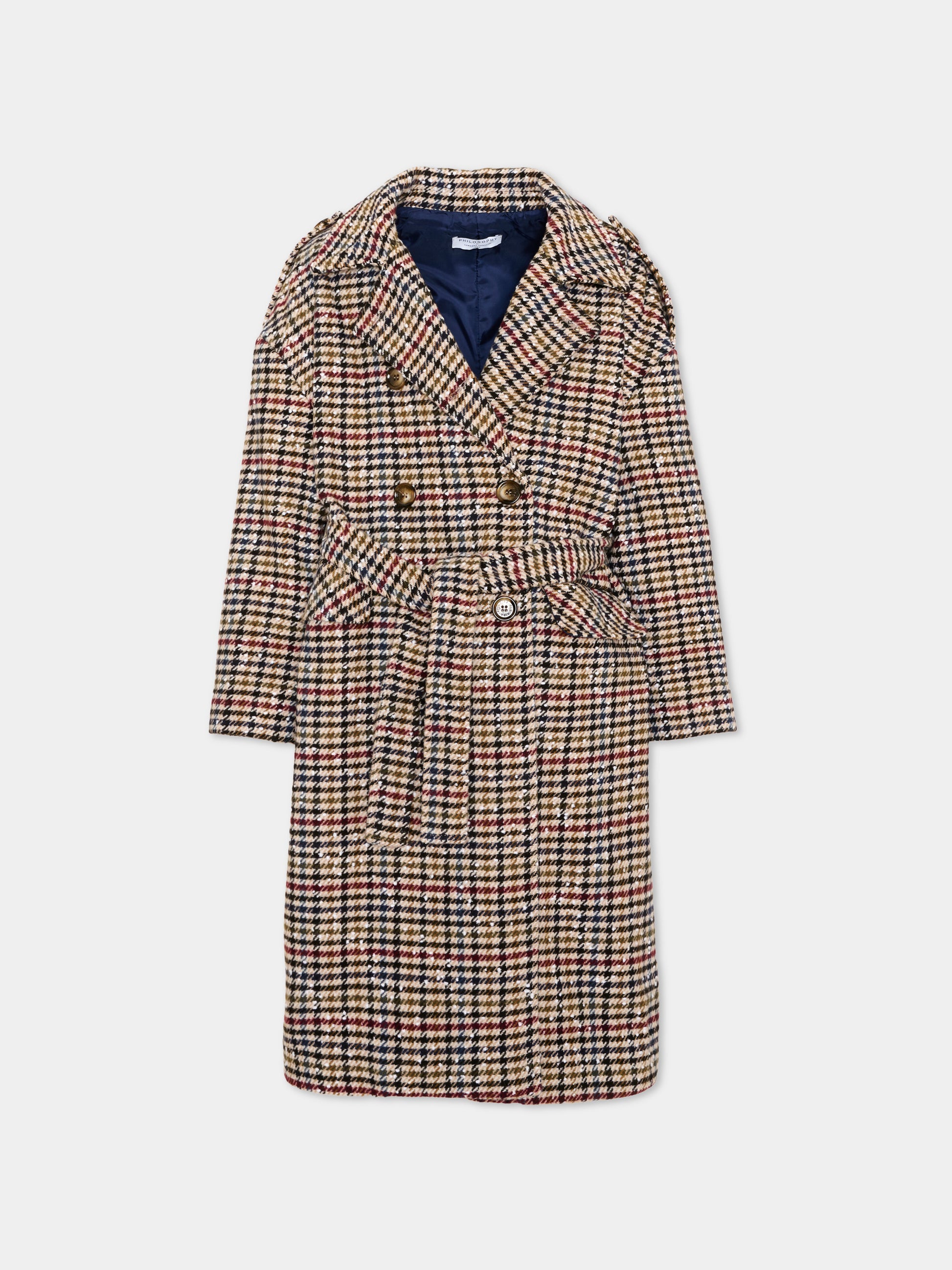 Cappotto multicolor per bambina pied de poule,Philosophy,I1H101 8322 0084