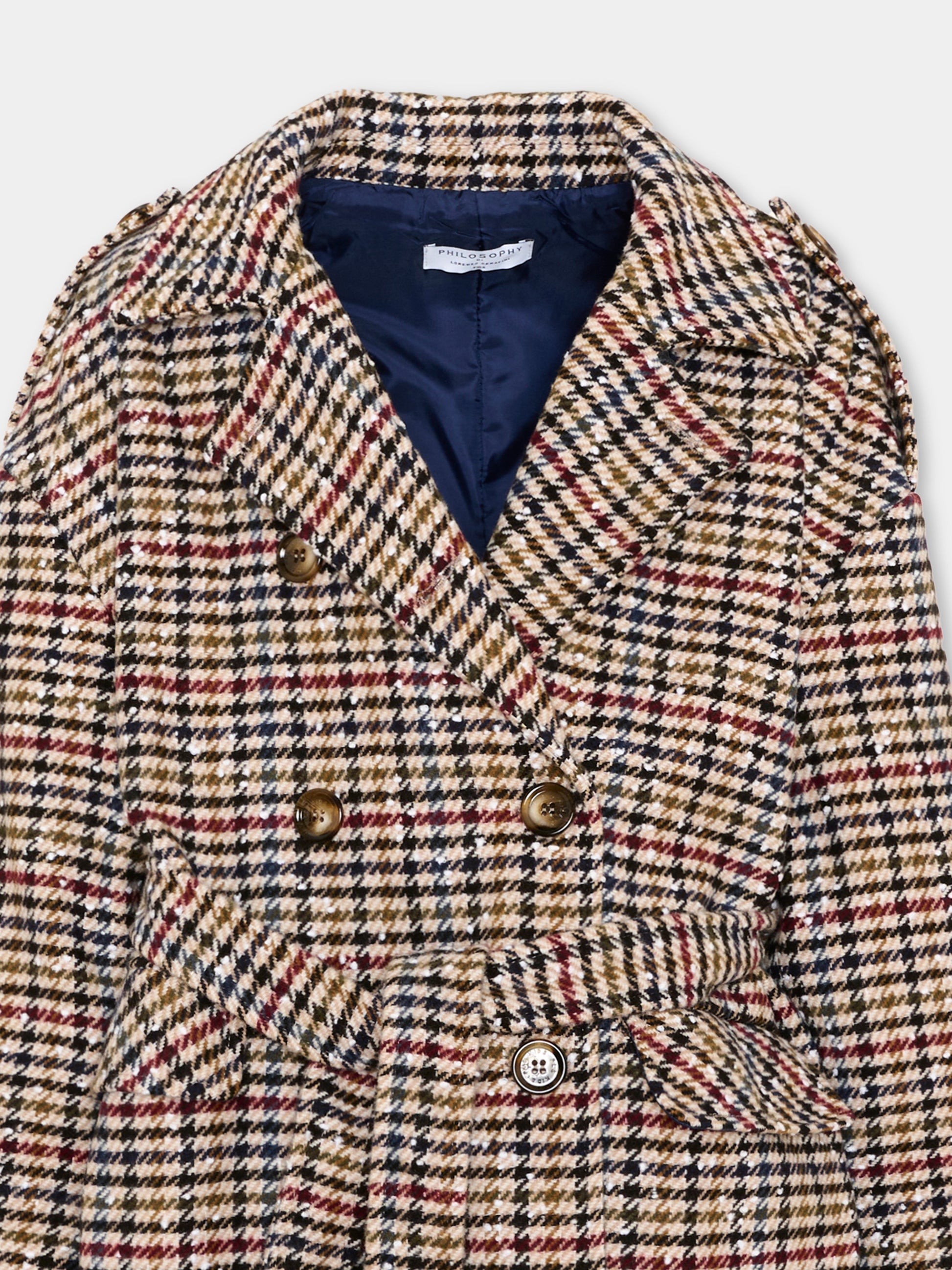 Cappotto multicolor per bambina pied de poule,Philosophy,I1H101 8322 0084