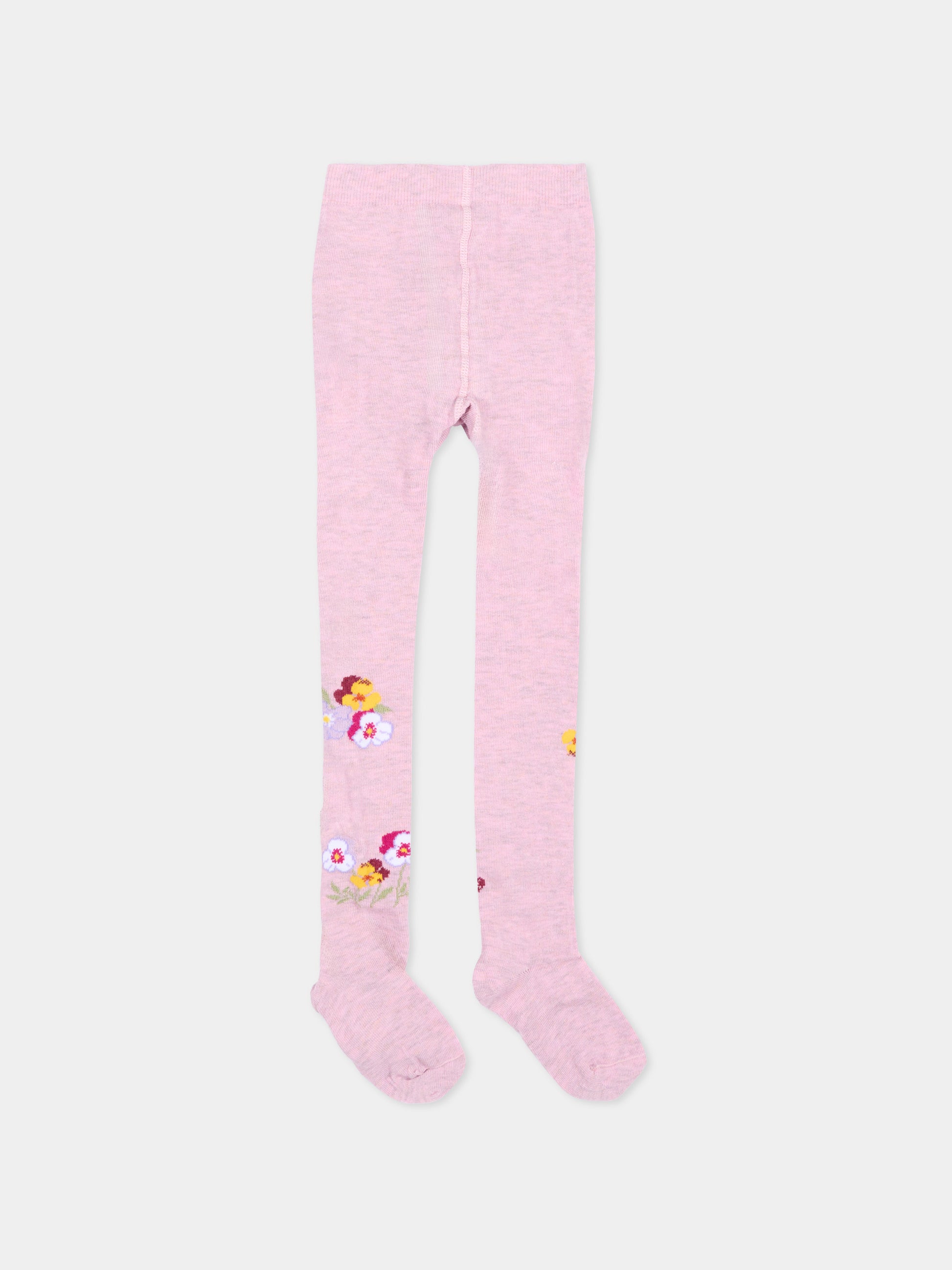 Collant rosa per bambina con fiori,Monnalisa,19H008 8082 0063