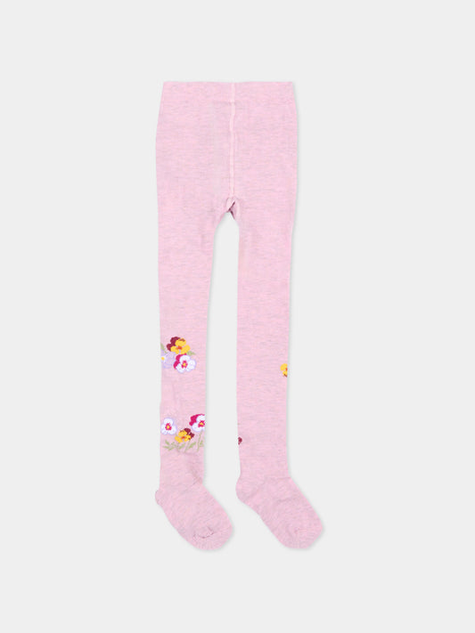 Collant rosa per bambina con fiori,Monnalisa,19H008 8082 0063