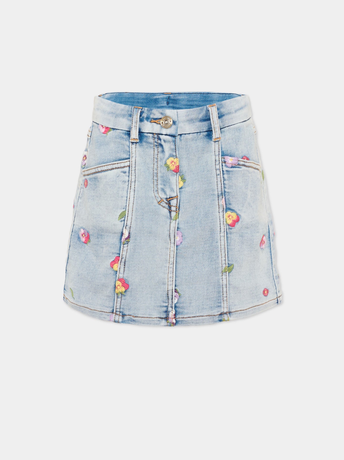 Gonna denim per bambina con fiori,Monnalisa,19H702 8042 6284