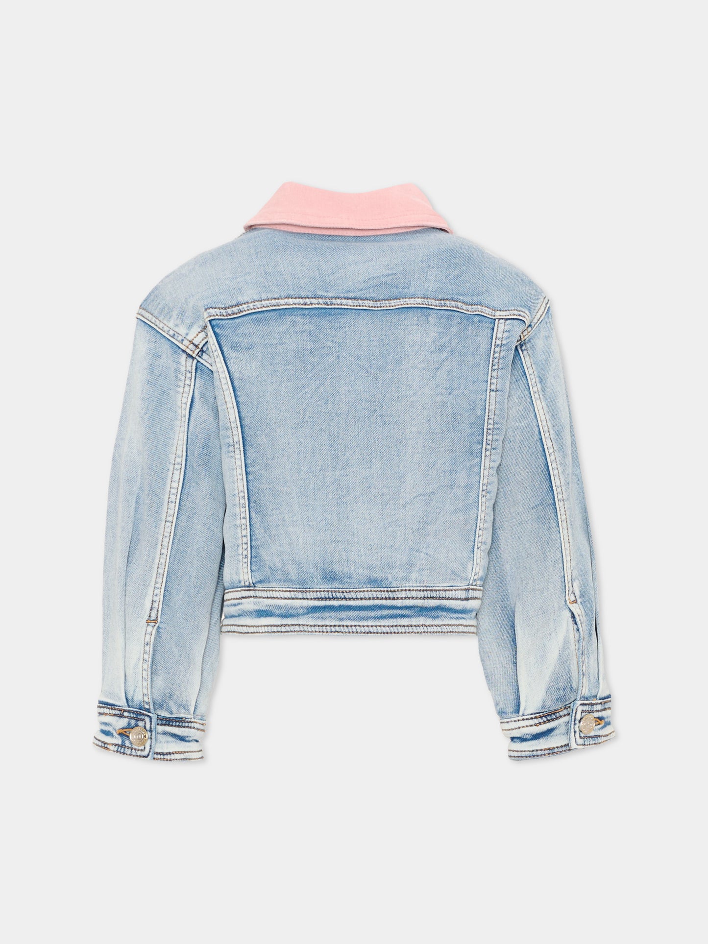 Giubbotto Di Jeans denim per bambina con fiori,Monnalisa,19H103 8042 0062
