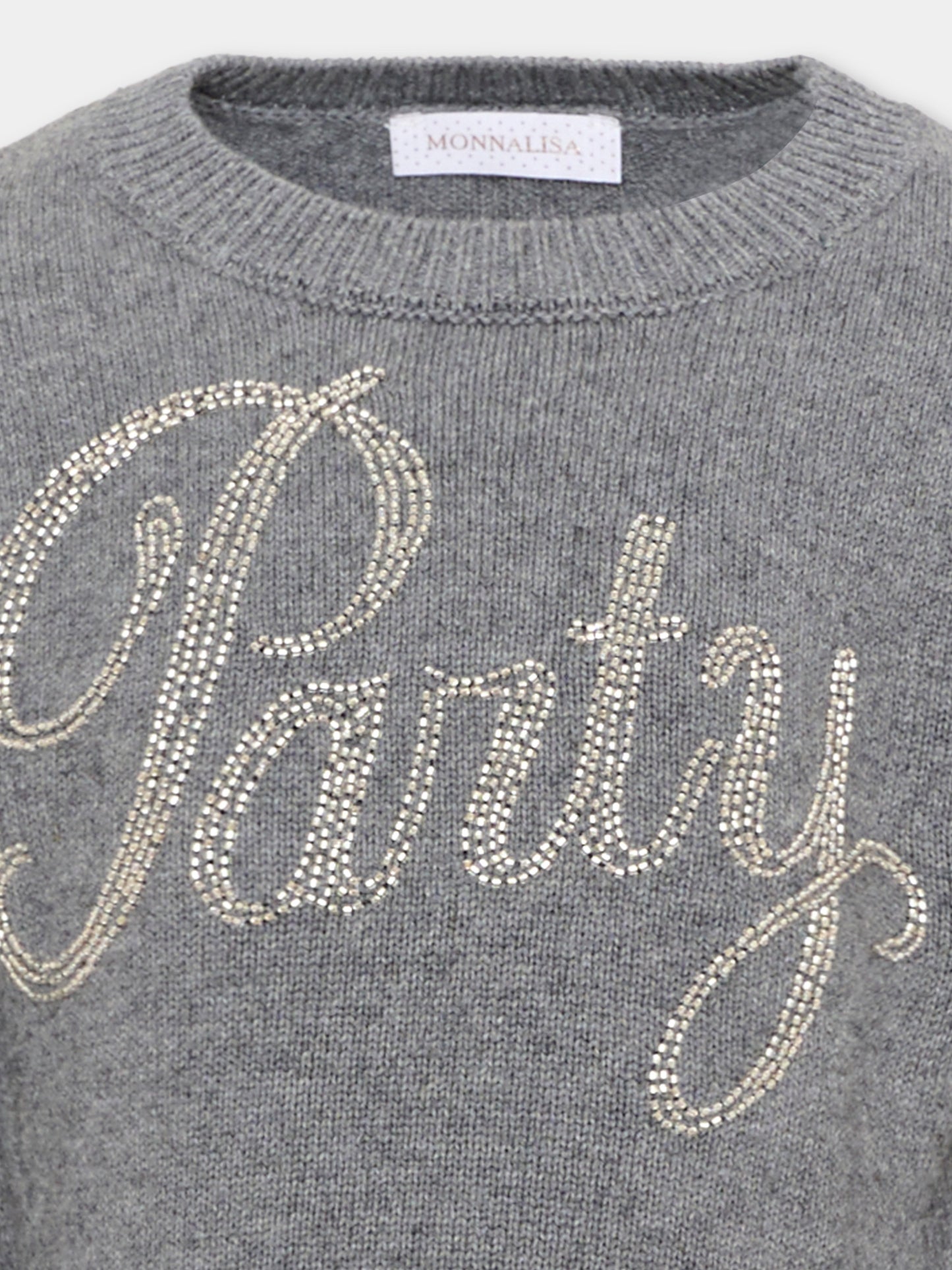 Maglione grigio per bambina con perline,Monnalisa,79H608 8060 3275