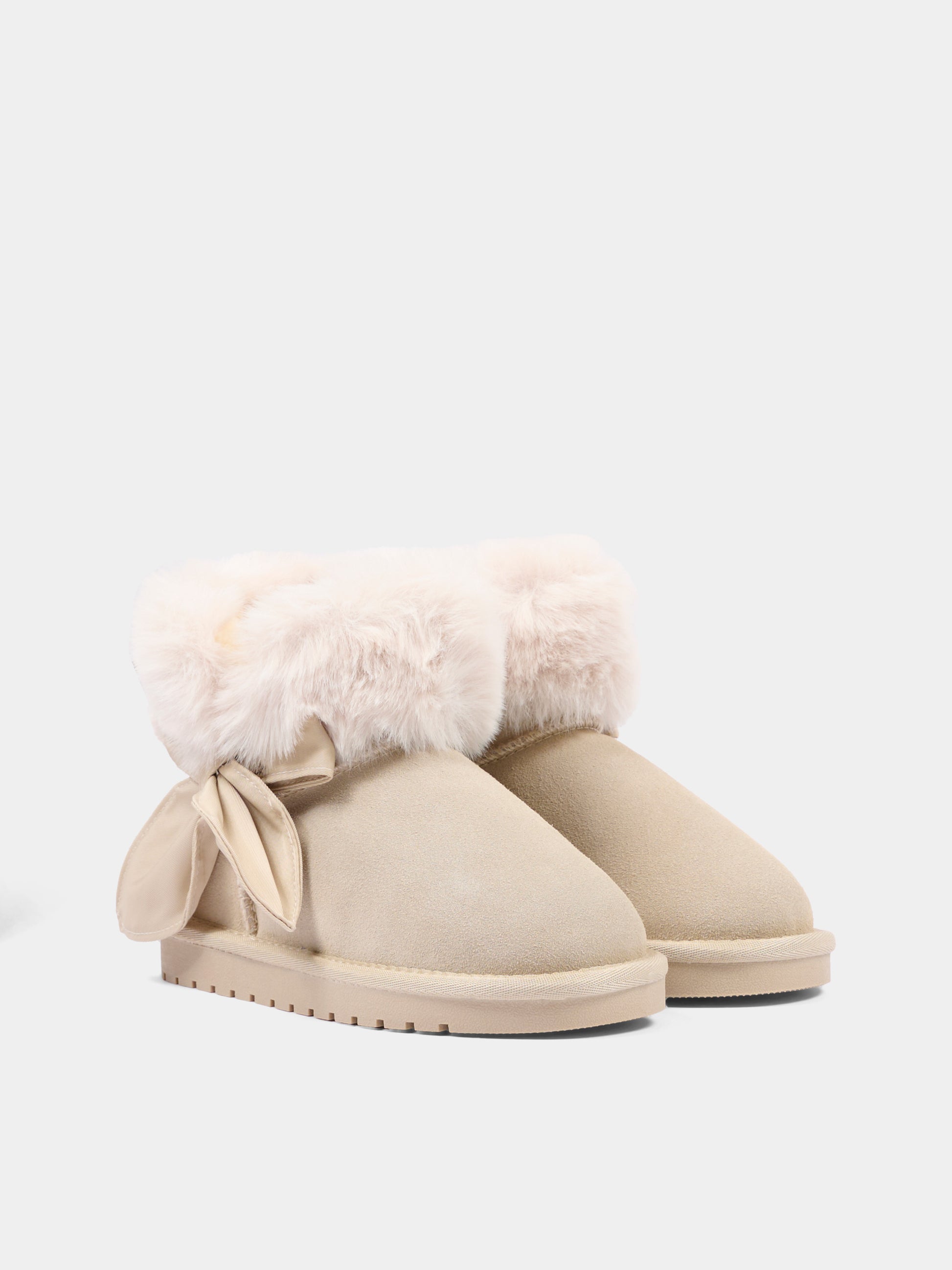 Stivaletti beige per bambina con fiocco,Monnalisa,8CH005 8776 0003