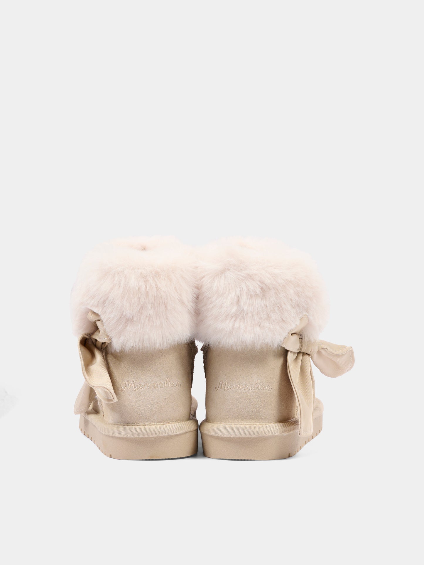 Stivaletti beige per bambina con fiocco,Monnalisa,8CH005 8776 0003