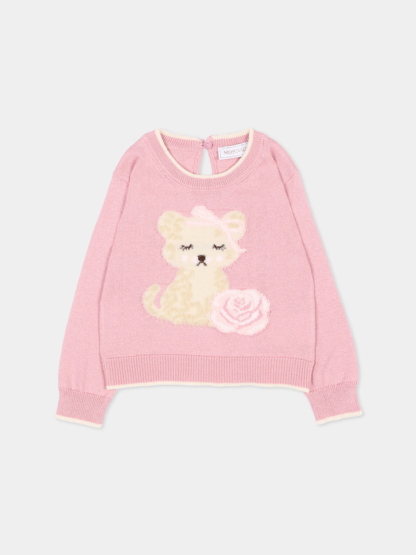 Maglione rosa per neonata con cucciolo,Monnalisa,39H605 8060 094F