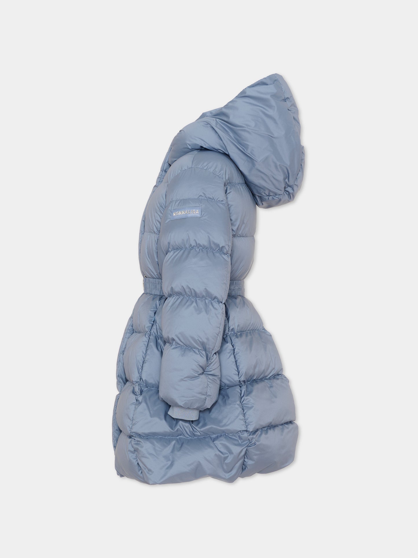 Piumino celeste per bambina con cintura,Monnalisa,17H100 8020 0051