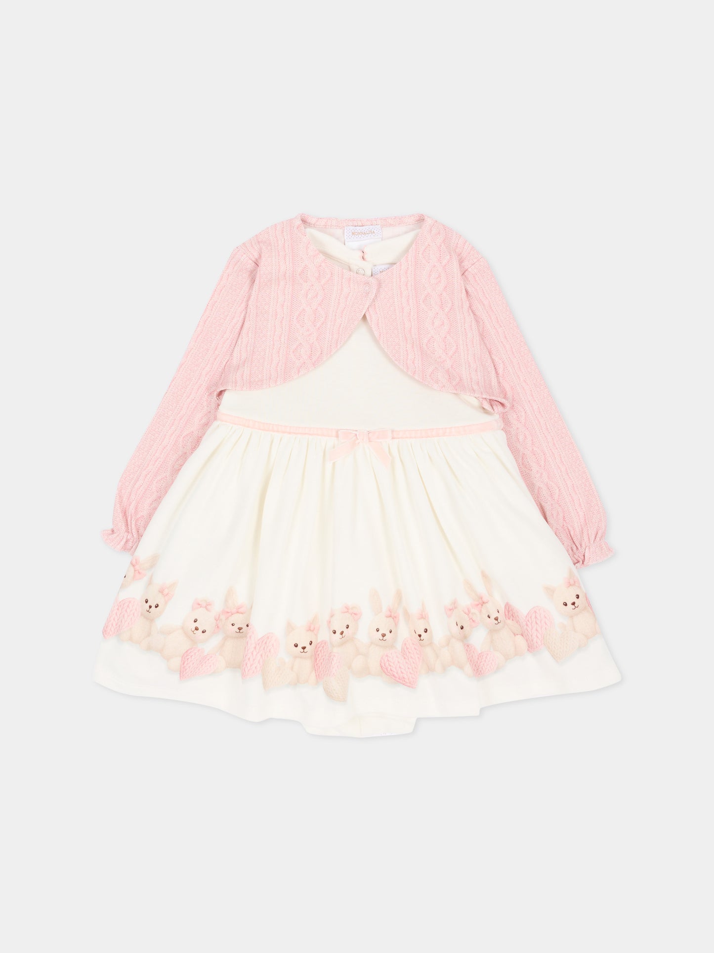 Vestito avorio per neonata con conigli,Monnalisa,35H507 8001 0191