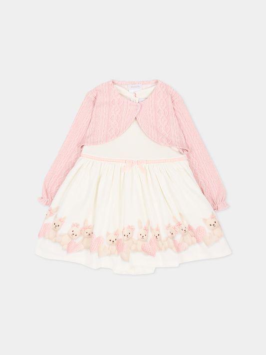 Vestito avorio per neonata con conigli,Monnalisa,35H507 8001 0191
