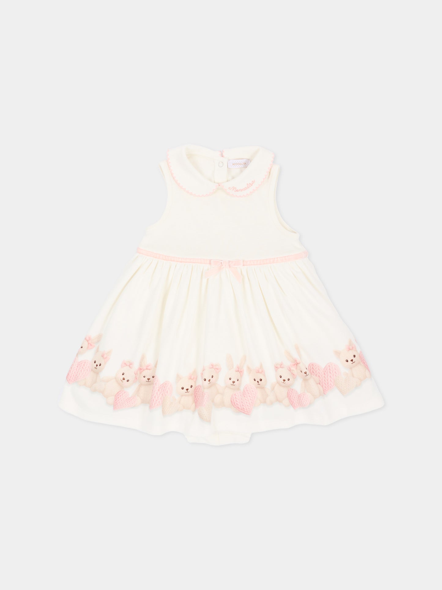 Vestito avorio per neonata con conigli,Monnalisa,35H507 8001 0191