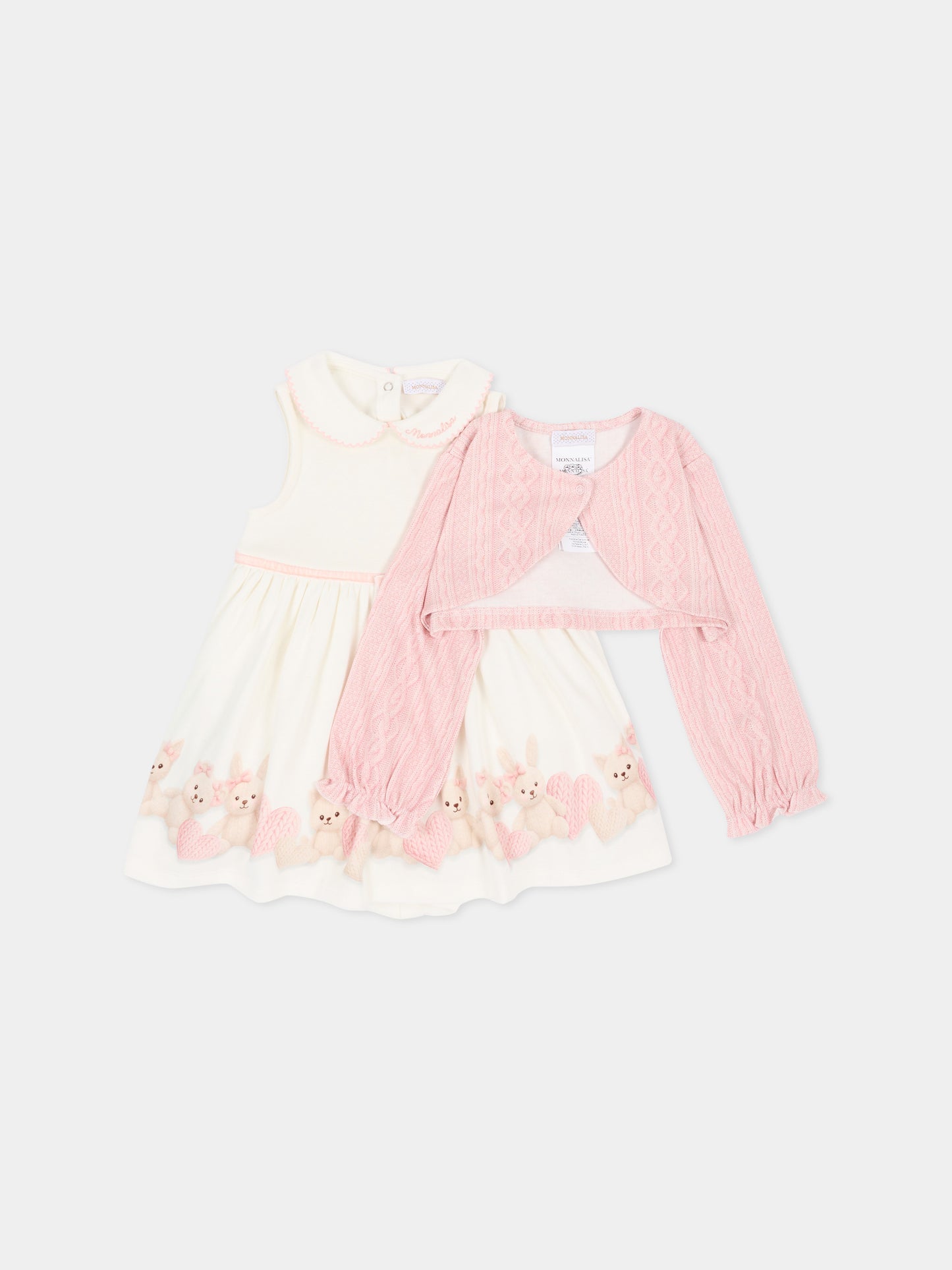 Vestito avorio per neonata con conigli,Monnalisa,35H507 8001 0191