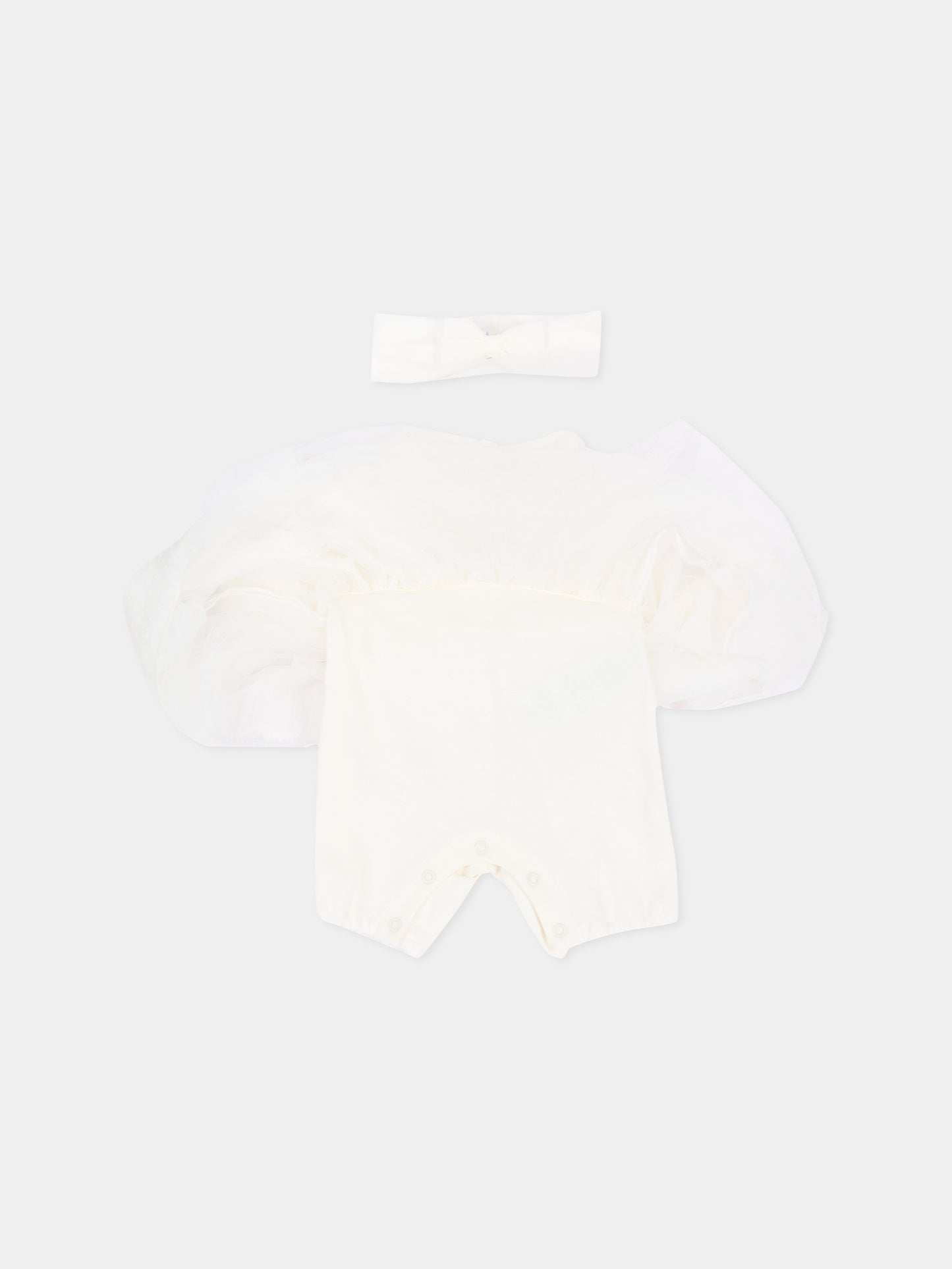 Abito elegante avorio per neonata con logo,Monnalisa,35H201 8070 0001
