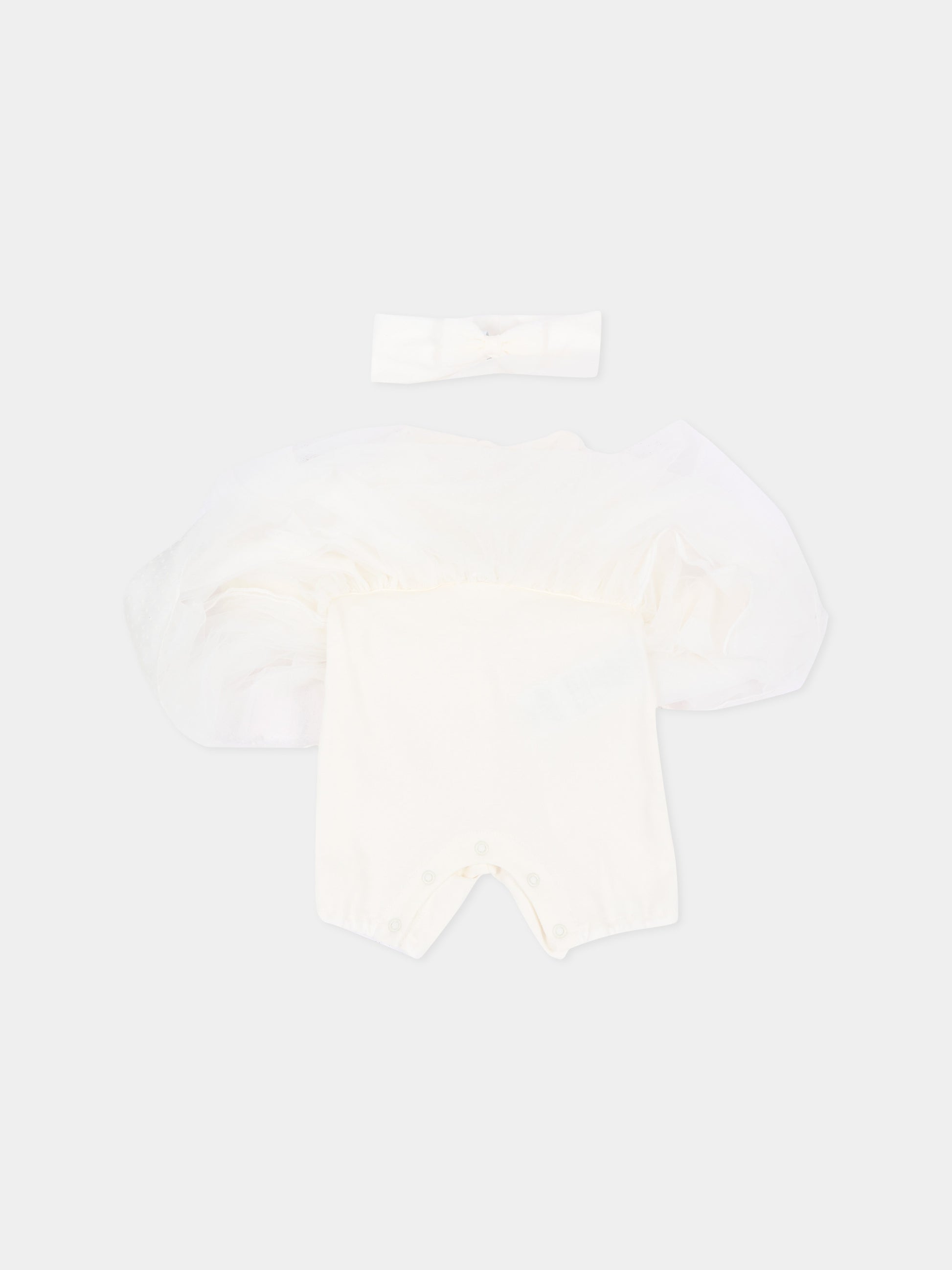 Abito elegante avorio per neonata con logo,Monnalisa,35H201 8070 0001
