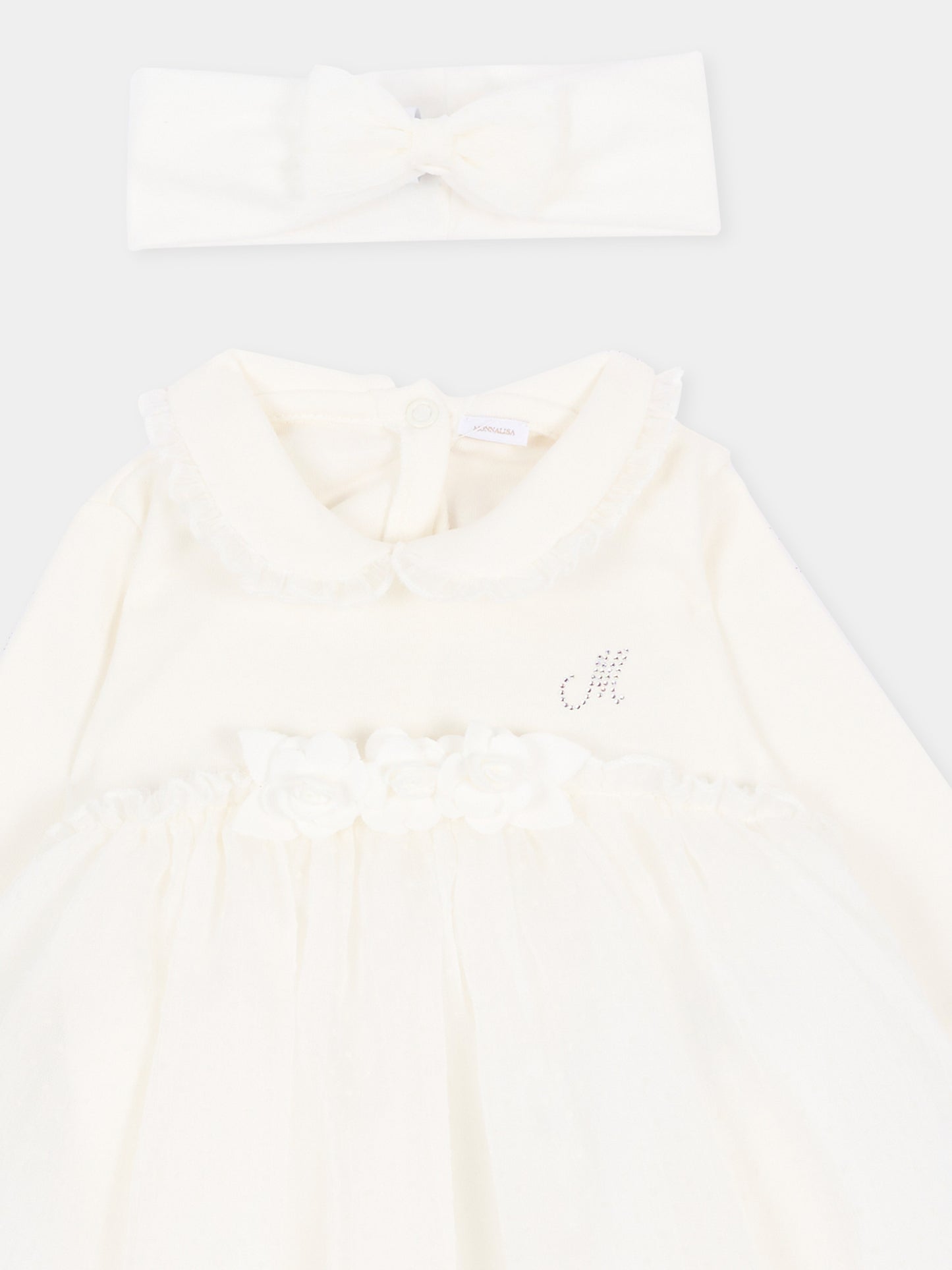 Abito elegante avorio per neonata con logo,Monnalisa,35H201 8070 0001