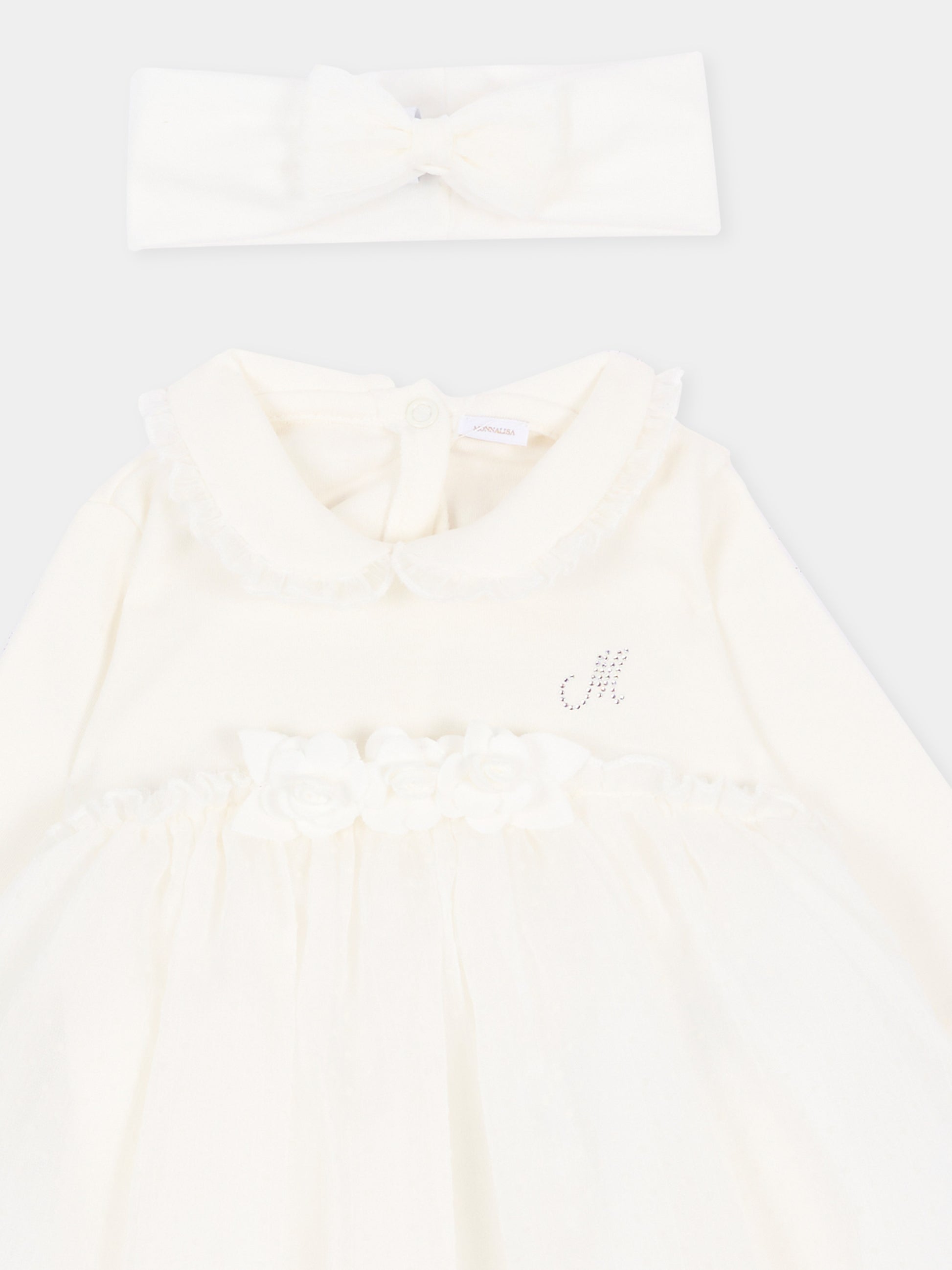 Abito elegante avorio per neonata con logo,Monnalisa,35H201 8070 0001