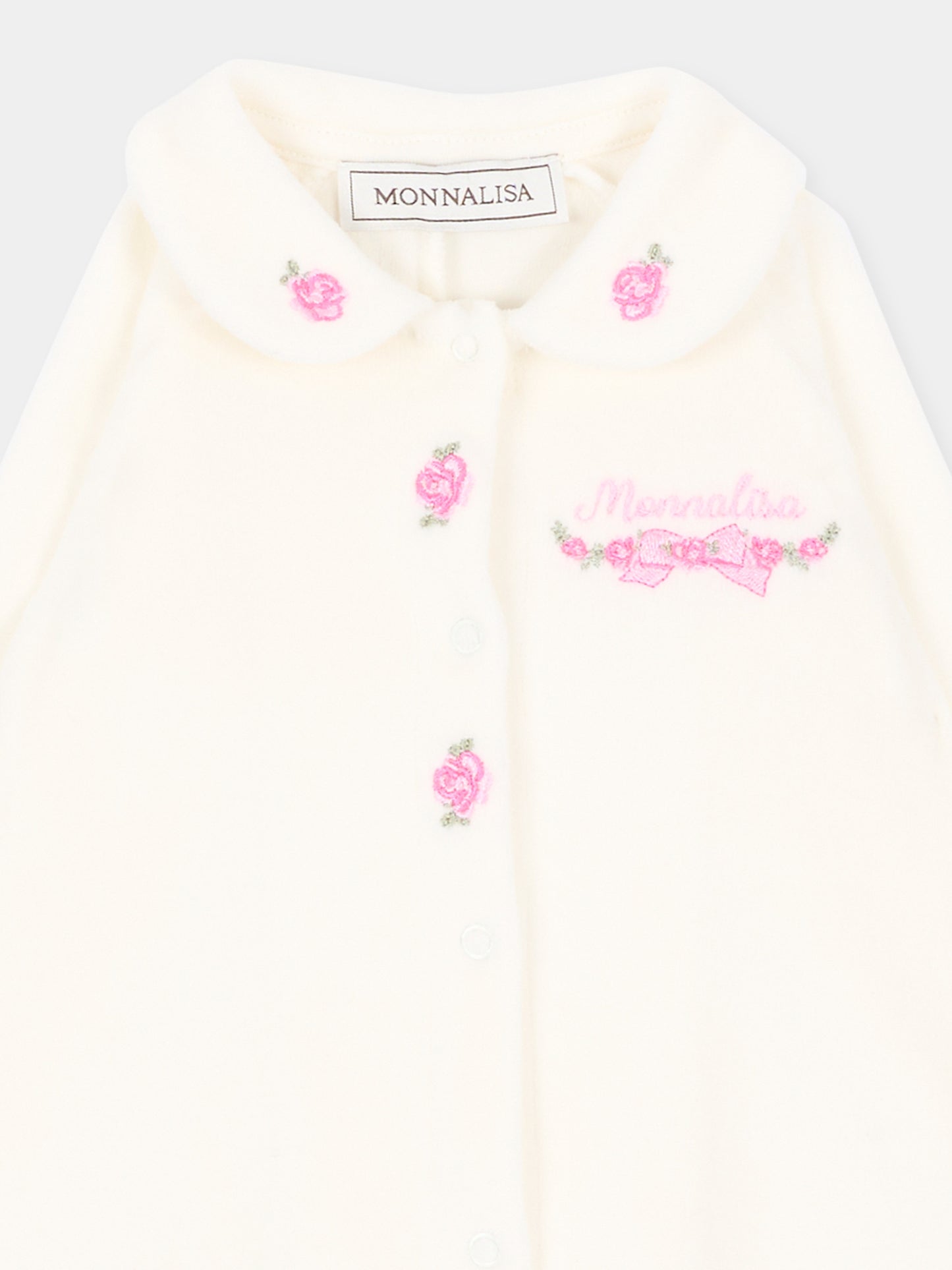 Tutina avorio per neonata in ciniglia con rose,Monnalisa,35H204 8003 0001