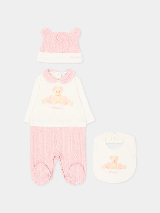 Set Tutina rosa per neonata con orsetto,Monnalisa,35H506 8001 0191