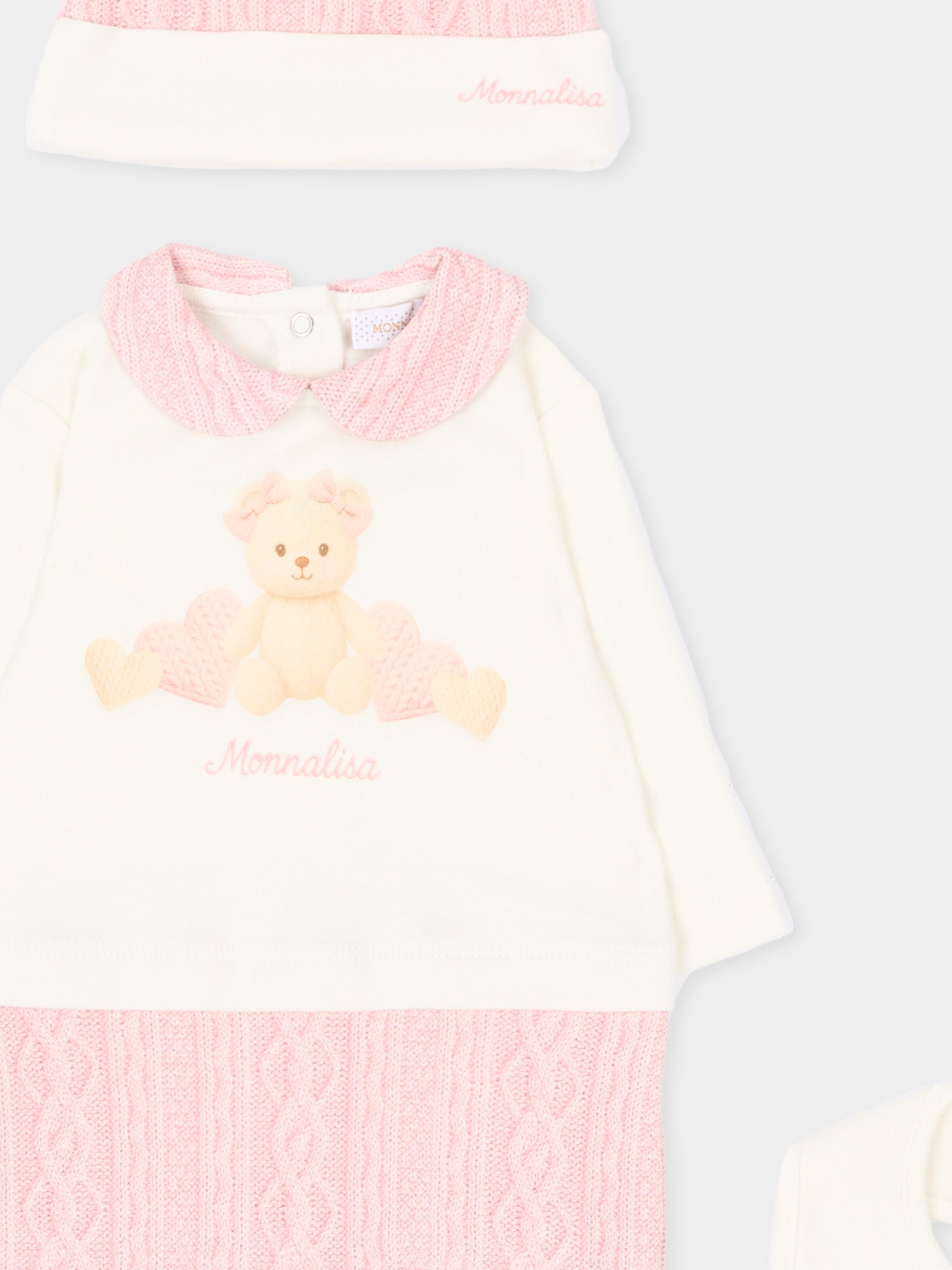 Set Tutina rosa per neonata con orsetto,Monnalisa,35H506 8001 0191