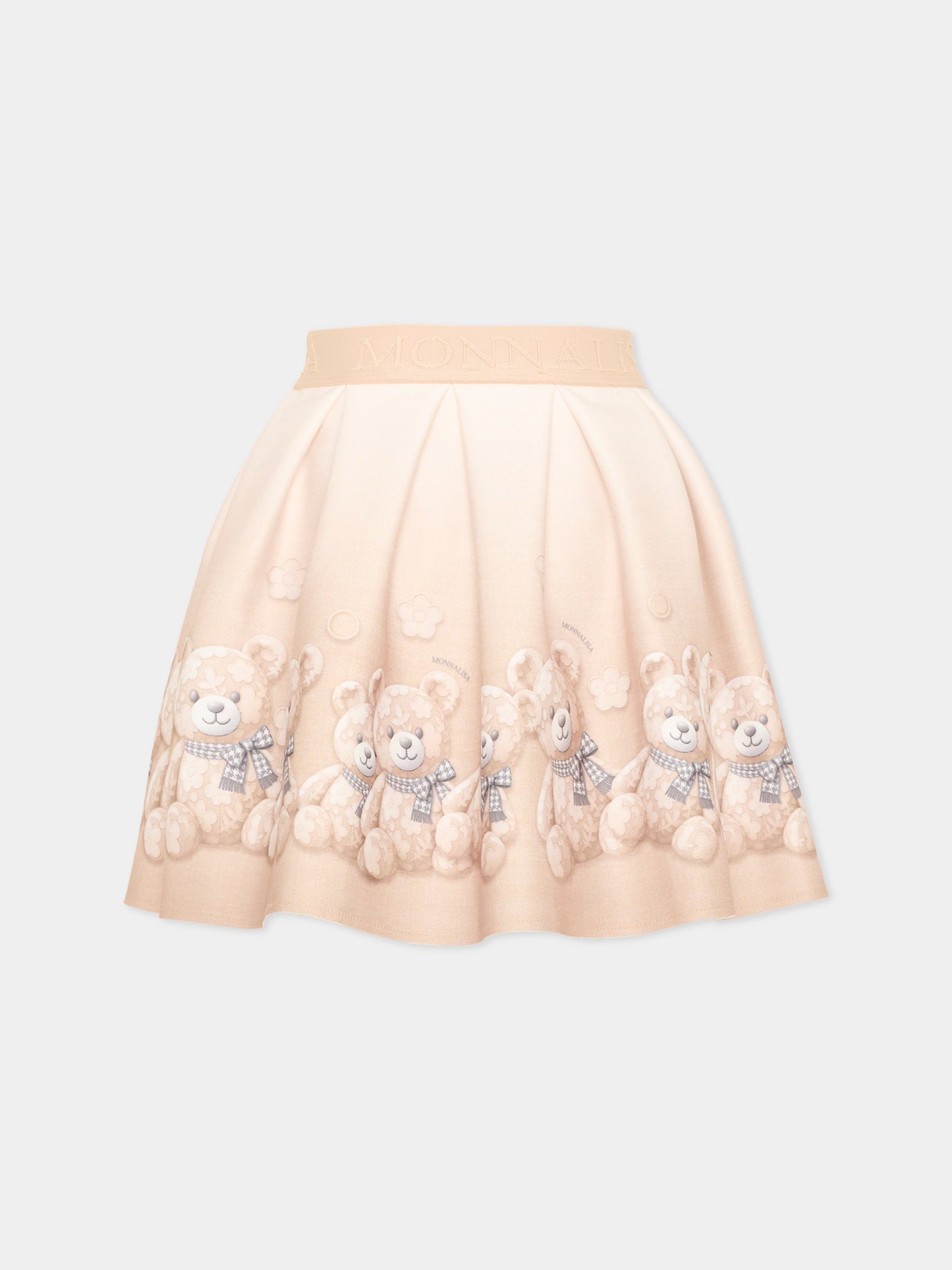 Gonna beige per bambina con orsetti,Monnalisa,11H704 8669 0003