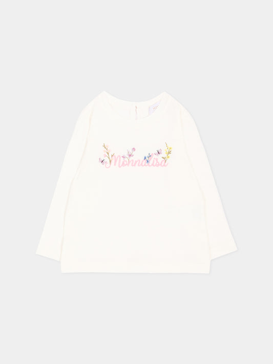 T-Shirt avorio per neonata con logo,Monnalisa,39H606 8040 0001