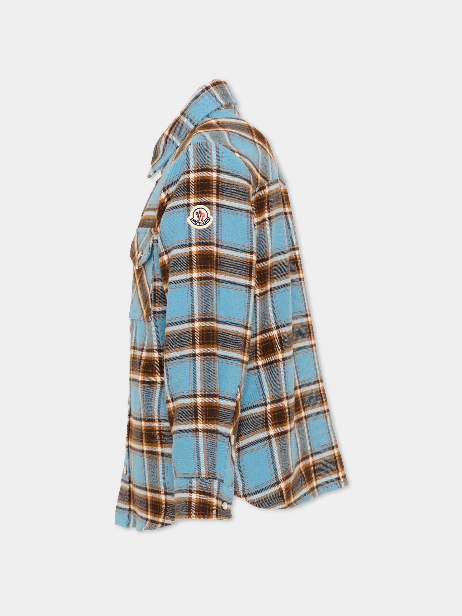 Camicia a manica lunga azzurra per bambino tartan,Moncler Kids,L2954 2F00006 599XO F72