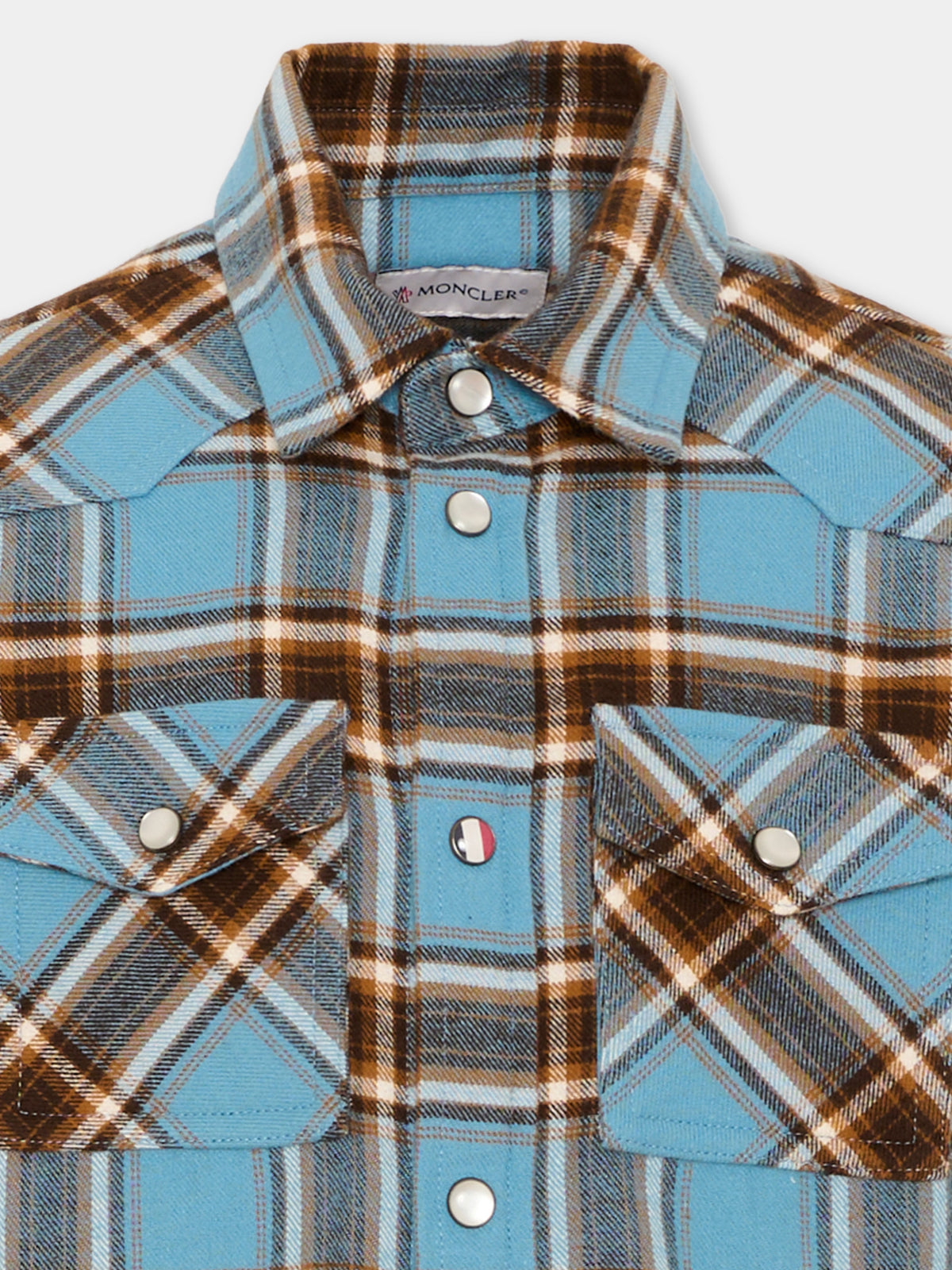 Camicia a manica lunga azzurra per bambino tartan,Moncler Kids,L2954 2F00006 599XO F72