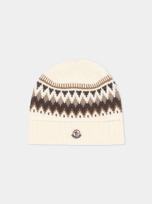 Berretto avorio per bambino jacquard,Moncler Kids,L2954 3B00011 M1241 034