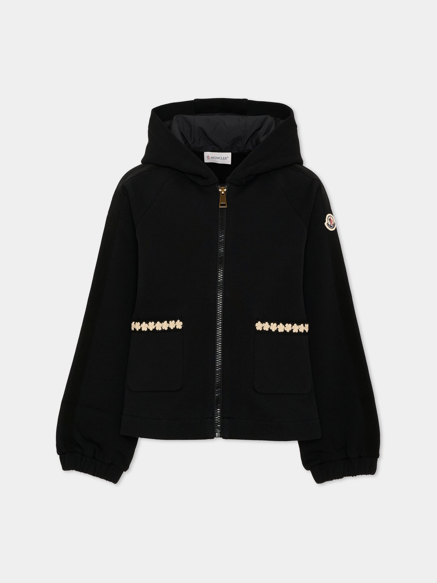 Felpa con cappuccio nero per bambina logo,Moncler Kids,L2954 8G00033 899PS 999